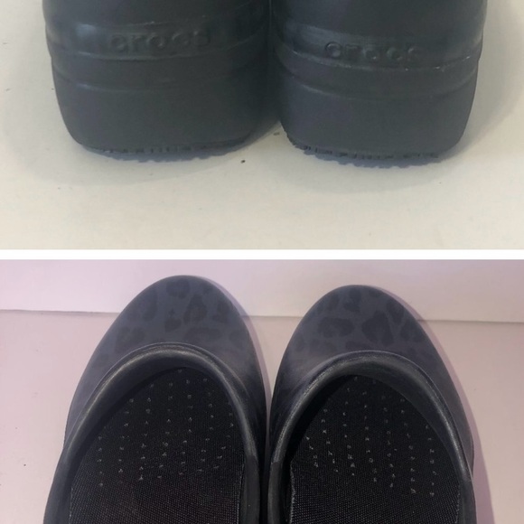 CROCS Women's Neria Pro II Leopard Print Work Nurse Clog Shoes 8 Blue Black - Picture 2 of 2
